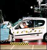 Crash test dummies after head-on impact